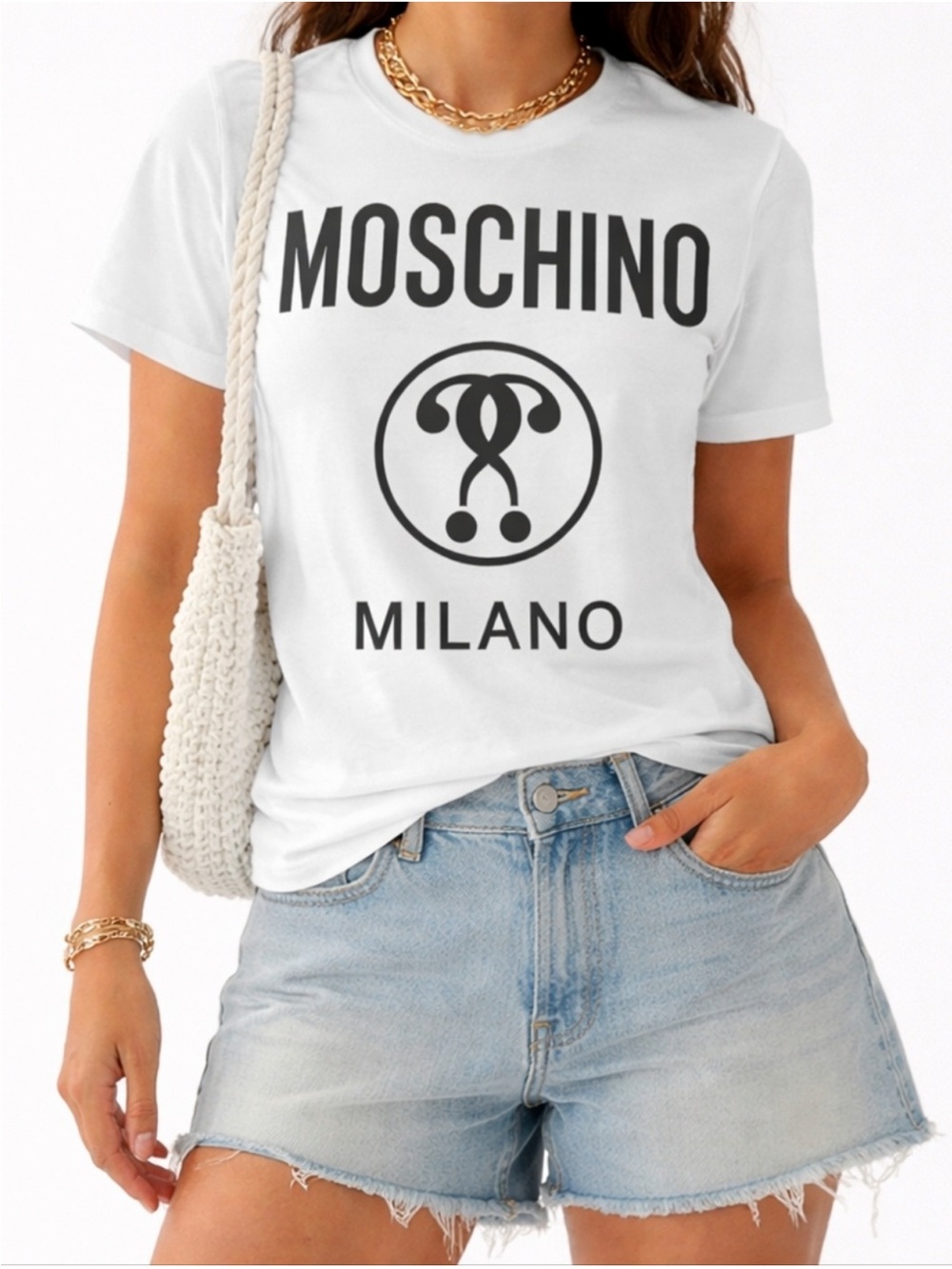 Moschino White Tee with Black Milano Logo